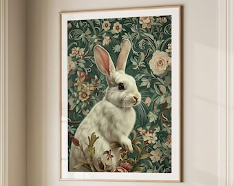 William Morris Inspired Rabbit Art Print Animal Bunny Decor