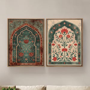 Palestine Floral Arch Art Print Islamic Muslim Poster Arabic Decor, Eid Ramadan Gift, Large Wall Art Set of 2 Gallery Diptych Canvas #4694