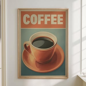 Coffee Black Americano Poster Coffee Bar Print Breakfast Kitchen Decor Retro Art Drink Painting Large Wall Art Gallery Canvas Giclee #3896