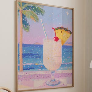 Pina Colada Cocktail Poster Bar Cart Print Kitchen Decor Retro Art Food Drink Painting Large Wall Art Gallery Canvas Giclee #3294