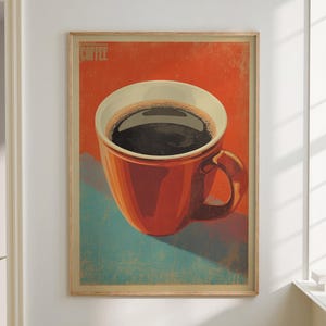 Coffee Black Americano Poster Coffee Bar Print Breakfast Kitchen Decor Retro Art Drink Painting Large Wall Art Gallery Canvas Giclee #3878