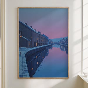 Otaru Canal Hokkaido Cityscape Japan Landscape Painting Vacation Print Travel Poster Gift Hiroshi Nagai Inspired Large Wall Art Canvas #3692