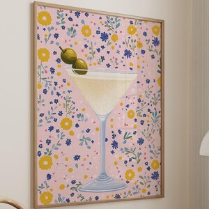 Martini Cocktail Poster Bar Cart Print Kitchen Decor Retro Art Vintage Food Art Drink Painting Large Wall Art Gallery Canvas Giclee #3276