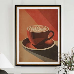 Coffee Latte Poster Coffee Bar Print Breakfast Kitchen Decor Retro Food Art Drink Painting Large Wall Art Gallery Canvas Giclee #3840