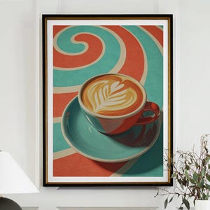 Coffee Latte Poster Coffee Bar Print Breakfast Kitchen Decor Retro Food Art Drink Painting Large Wall Art Gallery Canvas Giclee #3834