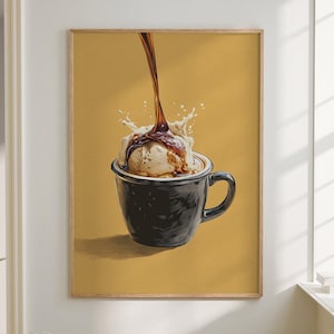 Coffee Affogato Poster Coffee Bar Print Breakfast Kitchen Decor Retro Food Art Drink Painting Large Wall Art Gallery Canvas Giclee #3824