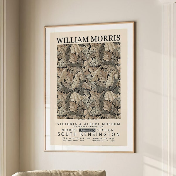 Acanthus -Charcoal,Grey, William Morris Print, Exhibition Poster, Textile Wall Art, Art Nouveau Print, Large Wall Art Canvas #163