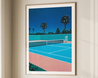 Hiroshi Nagai  Summer Tennis Court  Retro Japanese Art Print Poster Asian Decor Japandi Vaporwave Vintage Large Wall Art Canvas #1440