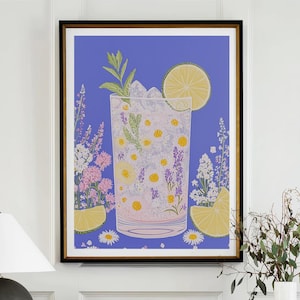 Gin and Tonic Cocktail Poster Bar Cart Print Kitchen Decor Retro Art Food Drink Painting Large Wall Art Gallery Canvas Giclee #3307