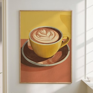 Coffee Latte Poster Coffee Bar Print Breakfast Kitchen Decor Retro Food Art Drink Painting Large Wall Art Gallery Canvas Giclee #3836