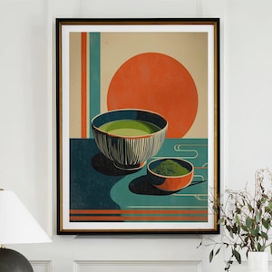 Matcha Green Tea Poster Gift Japanese Matcha Lover Print Kitchen Decor Retro Art Drink Painting Large Wall Art Gallery Canvas Giclee #3924