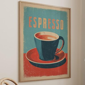 Coffee Espresso Poster Coffee Bar Print Breakfast Kitchen Decor Retro Food Art Drink Painting Large Wall Art Gallery Canvas Giclee #3862