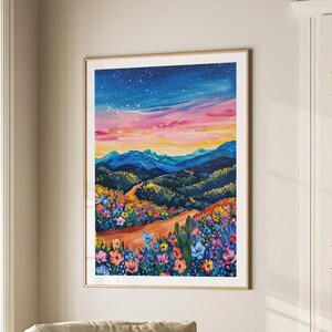 Western Art Print, Western Home Decor, Floral Flower Poster Botanical, Maximalist Landscape Painting, Large Wall Art Canvas #2402