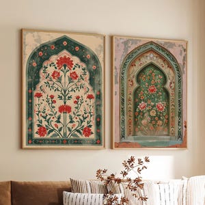 Palestine Floral Arch Art Print Islamic Muslim Poster Arabic Decor, Eid Ramadan Gift, Large Wall Art Set of 2 Gallery Diptych Canvas #4693