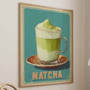 Matcha Latte Green Tea Poster Gift Japanese Matcha Lover Print Kitchen Decor Retro Art Drink Large Wall Art Gallery Canvas Giclee #3940