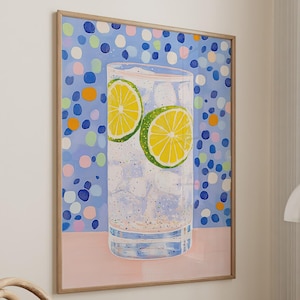 Gin and Tonic Cocktail Poster Bar Cart Print Kitchen Decor Retro Art Food Drink Painting Large Wall Art Gallery Canvas Giclee #3305