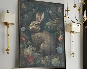 William Morris Inspired Bunny Art Print, Rabbit Print, Animal Print, Bunny Decor, Year of the Rabbit Lover Gift, Large Wall Art Canvas #223