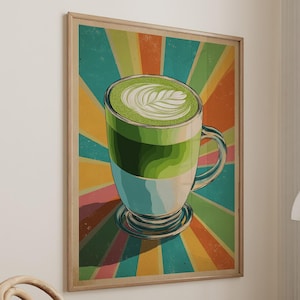 Matcha Latte Green Tea Poster Gift Japanese Matcha Lover Print Kitchen Decor Retro Art Drink Large Wall Art Gallery Canvas Giclee #3946