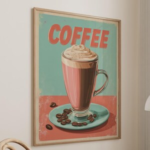 Coffee Cappuccino Poster Coffee Bar Print Breakfast Kitchen Decor Retro Food Art Drink Painting Large Wall Art Gallery Canvas Giclee #3832