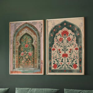 Palestine Floral Arch Art Print Islamic Muslim Poster Arabic Decor, Eid Ramadan Gift, Large Wall Art Set of 2 Gallery Diptych Canvas #4693