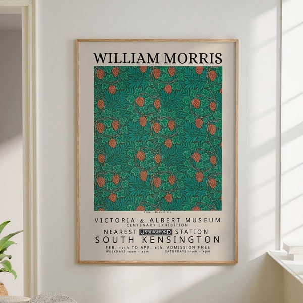 Vine - Dark Olive, William Morris Print, Exhibition Poster, Textile Wall Art, Art Nouveau Print, Large Wall Art Canvas #159