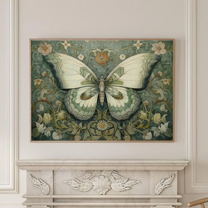 William Morris Inspired Butterfly Art Print Poster Rustic Farmhouse Woodland Extra Large Wall Decor Nature Cabincore Canvas #1360
