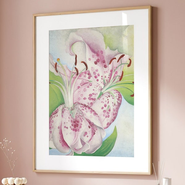 Georgia O'Keeffe Print Poster, Pink Spotted Lillies, Floral Flower Print Botanical Large Wall Art Mid Century Modern Decor Canvas #564