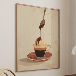 Coffee Affogato Poster Coffee Bar Print Breakfast Kitchen Decor Retro Food Art Drink Painting Large Wall Art Gallery Canvas Giclee #3820