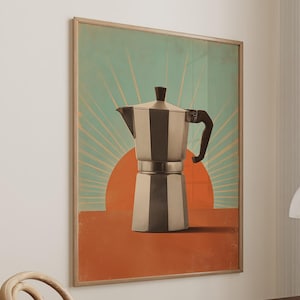 Coffee Moka Pot Poster Coffee Bar Print Breakfast Kitchen Decor Retro Food Art Drink Painting Large Wall Art Gallery Canvas Giclee #3868