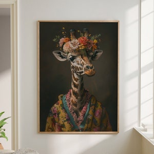 Giraffe Maximalist Eclectic Animal Portrait Print Funky Animal Poster Decor Colorful Altered Painting Large Wall Art Canvas #2259