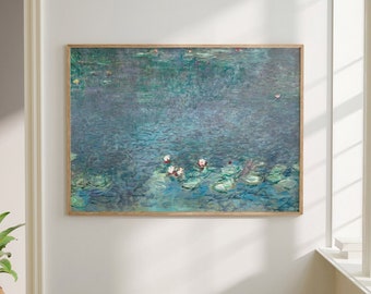 Claude Monet Water Lilies Vintage Spring Landscape Rustic Country Painting Antique Neutral Framed Extra Large Wall Art Canvas Giclee #2062