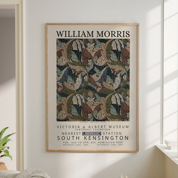 Acanthe - bleu ardoise, thym, impression William Morris, affiche d'exposition, art mural textile, impression Art nouveau, grande toile d'art mural #167