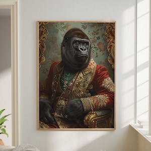 Gorilla Royal Renaissance Portrait Vintage Print Victorian Animal Portrait Decor Poster Altered Painting Large Wall Art Canvas #2193