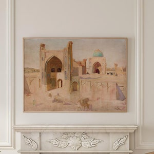 Vintage Mosque Art Print, Islamic Wall Art Muslim Poster Arabic Decor, Eid Ramadan Gift, Large Wall Art Canvas #2014
