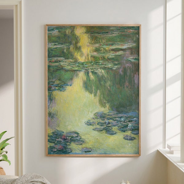 Claude Monet Water Lilies Vintage Landscape Rustic Country Painting Antique Framed Extra Large Wall Art Canvas Giclee #2155