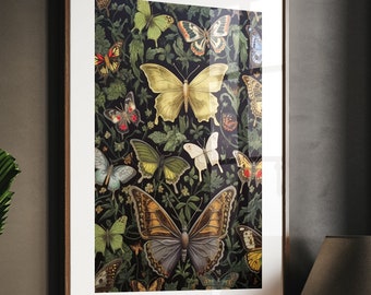 William Morris Inspired Butterfly Art Print, Butterfly Print, Butterfly Wall Art, Butterfly Decor Gift, Large Wall Art Canvas #342