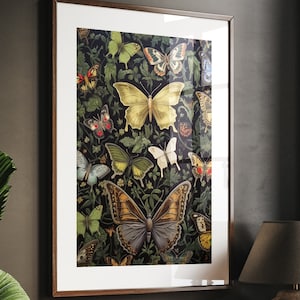 William Morris Inspired Butterfly Art Print, Butterfly Print, Butterfly Wall Art, Butterfly Decor Gift, Large Wall Art Canvas #342