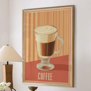 Coffee Cappuccino Poster Coffee Bar Print Breakfast Kitchen Decor Retro Food Art Drink Painting Large Wall Art Gallery Canvas Giclee #3833