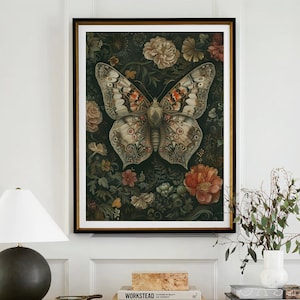 William Morris Inspired Butterfly Art Print, Butterfly Print, Butterfly Wall Art, Butterfly Decor Gift, Large Wall Art Canvas #1648