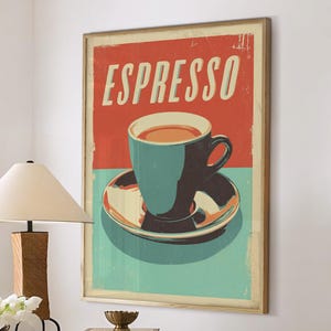 Coffee Espresso Poster Coffee Bar Print Breakfast Kitchen Decor Retro Food Art Drink Painting Large Wall Art Gallery Canvas Giclee #3863