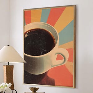 Coffee Black Americano Poster Coffee Bar Print Breakfast Kitchen Decor Retro Art Drink Painting Large Wall Art Gallery Canvas Giclee #3881