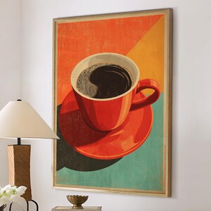 Coffee Black Americano Poster Coffee Bar Print Breakfast Kitchen Decor Retro Art Drink Painting Large Wall Art Gallery Canvas Giclee #3875