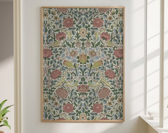 Bird and Rose, William Morris Print, Exhibition Poster, Textile Wall Art, Art Nouveau Print, Large Wall Art Canvas #115