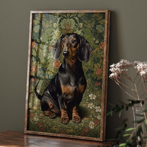 William Morris Inspired Dachshund Dog Art Print, Dachshund Gift, Dachshund Art, Dog Wall Art, Bathroom Large Wall Art Canvas #207