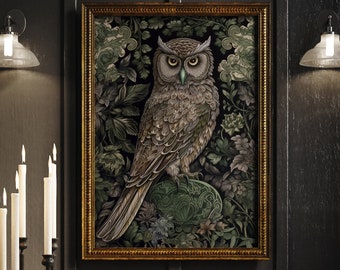 William Morris Inspired Owl Art Print, Bird Print, Owl Wall Art, Forest Print, Owl Gift Poster, Bird Nature Art,Large Wall Art Canvas #218