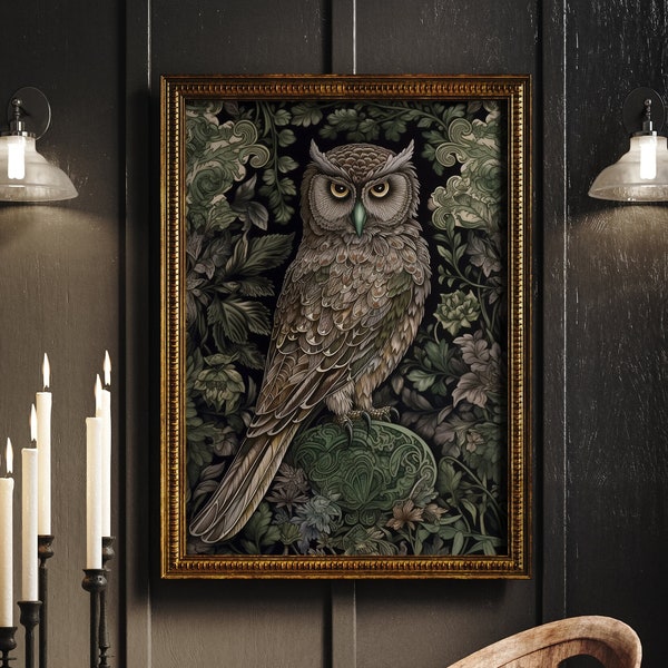 William Morris Inspired Owl Art Print, Bird Print, Owl Wall Art, Forest Print, Owl Gift Poster, Bird Nature Art,Large Wall Art Canvas #218