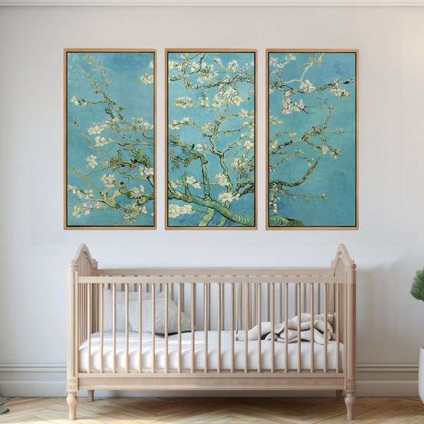 Affiche florale Vincent van Gogh, impression d'amandiers en fleurs, art impressionniste, grand ensemble de 3 oeuvres d'art mural, triptyque galerie # 2346