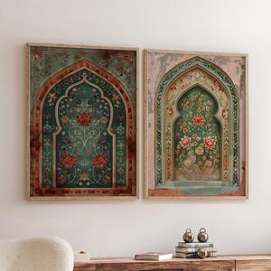 Palestine Floral Arch Art Print Islamic Muslim Poster Arabic Decor, Eid Ramadan Gift, Large Wall Art Set of 2 Gallery Diptych Canvas #4692
