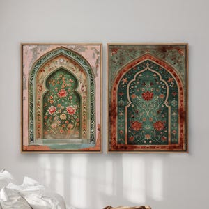Palestine Floral Arch Art Print Islamic Muslim Poster Arabic Decor, Eid Ramadan Gift, Large Wall Art Set of 2 Gallery Diptych Canvas #4692