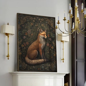 William Morris inspiró Fox Art Print, Fox Print Poster Nature Living Room Art, Forest Wall Art, Kitchen Art, Large Wall Art Canvas #215